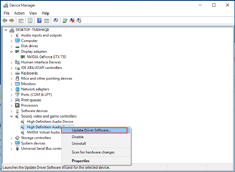 nvidia high definition audio driver update windows 10