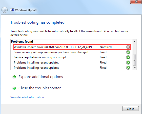 Khắc phục lỗi cập nhật Windows 0x80070057